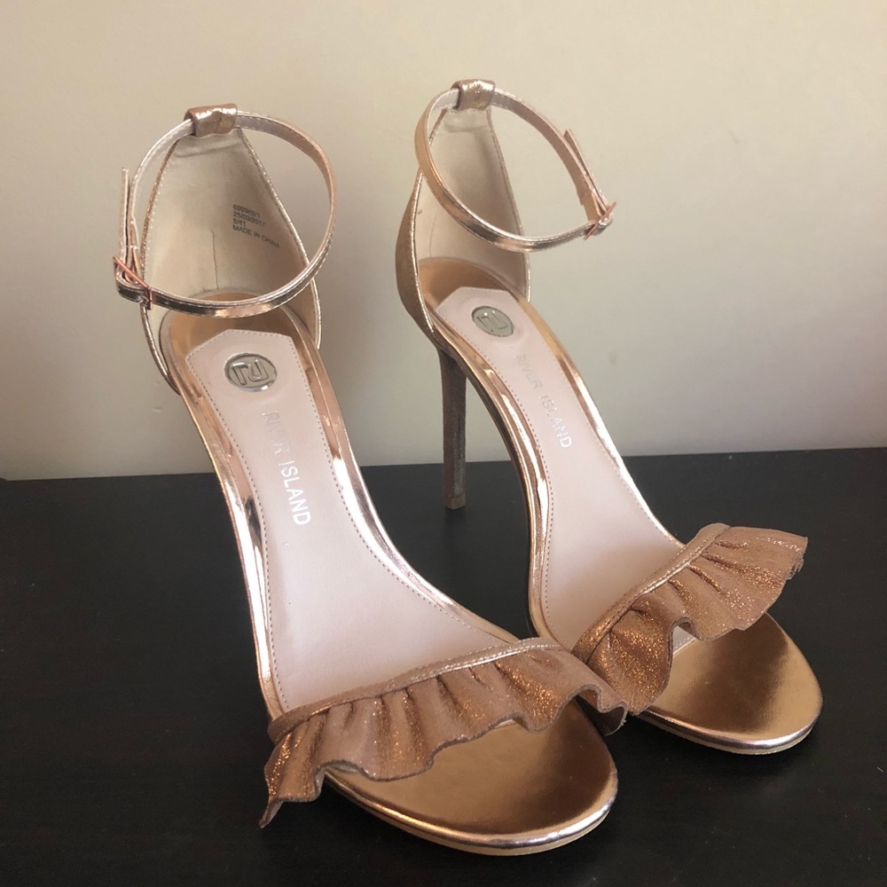 River Island Rose Gold Frill Heels Sandals